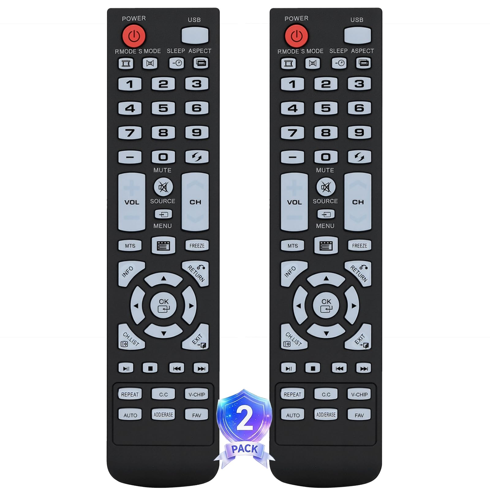 2 Pack New Replacement Remote Control Fit for All Element TV 100 Series