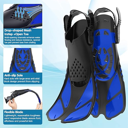 Vista 5 de Juego de esnórquel para niños, máscara, aletas, equipo de esnórquel para niños, gafas de natación antiniebla con vista panorámica de 180 grados