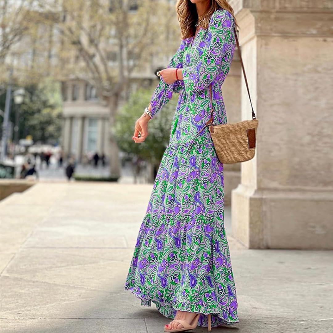 Vestido Bohemio V, Estampado Mangas largas Midi A-Line
