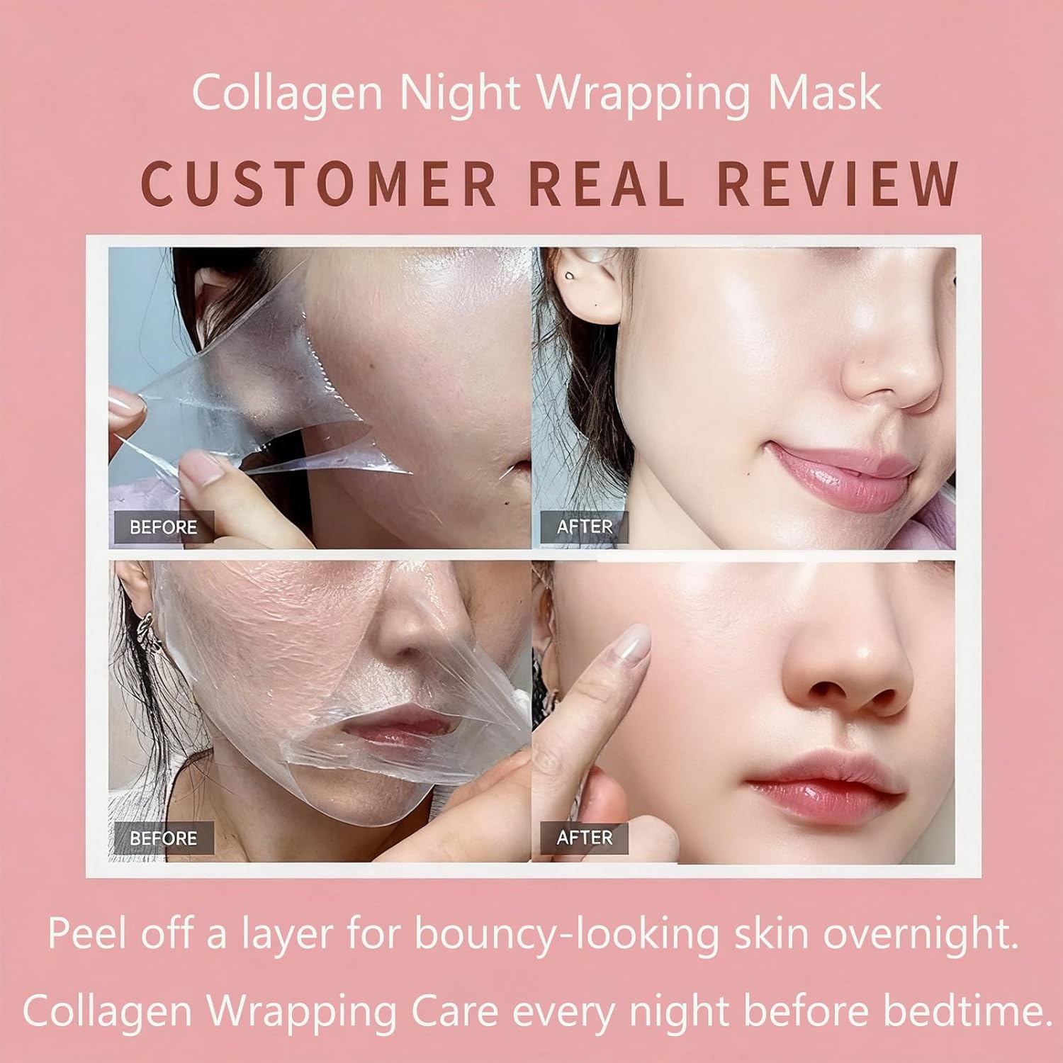 Collagen Mask, Collagen Overnight Peel Off Face Mask Skin Care,with Hydrolyzed Collagen,Pore Minimizing, Elasticity, Deeply Nourishing - All Skin Types (1PCSA)