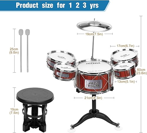 Miniatura 2 de Juego de batería de juguetes musicales para niños de 2 a 4 años, juego de batería de jazz rock, instrumentos musicales, juguete para fiesta