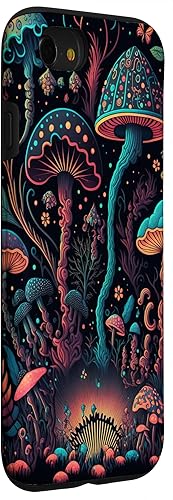 Miniatura 3 de Funda estética para iPhone SE (2020)  7  8 negro con diseño de hongos mágicos psicodélicos negros