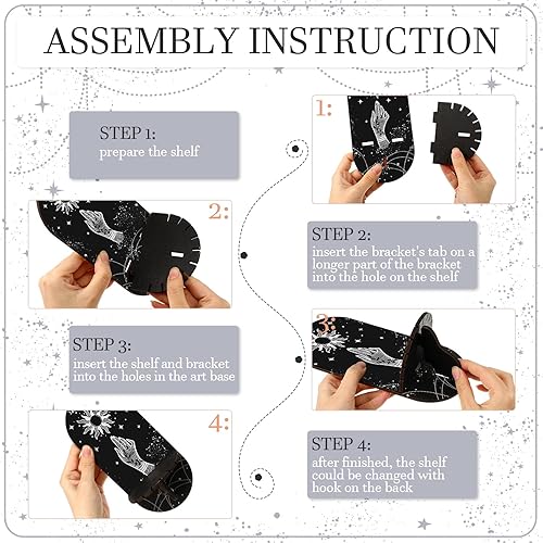 Miniatura 5 de Estante pequeño de cristal negro, estante de exhibición de cristal negro, diseño de mariposa, mano, sol, tabla de péndulo, kit de madera para colgar