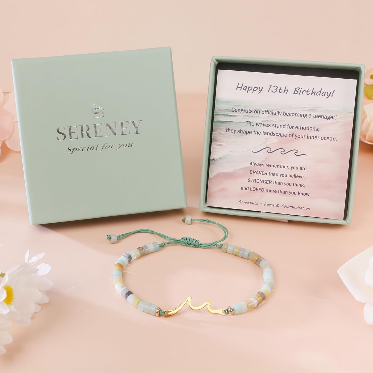 Sereney Birthday Gifts for Women, Wave Bracelet as 13th 16th 18th 21st 40th 50th 60th Birthday Gifts for Girls, Adjustable Natural Stone Bracelet as Easter Gifts for Teen Girls Gifts Idea - Image 5