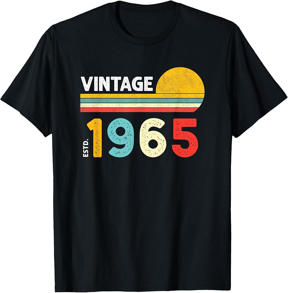 Vintage 1965 T-Shirt for Men, Women, Boys and Girls. Unisex-Adults, Unisex-Kids Black Classic Fit Short Sleeve V-Neck T-Shirt Size: Small