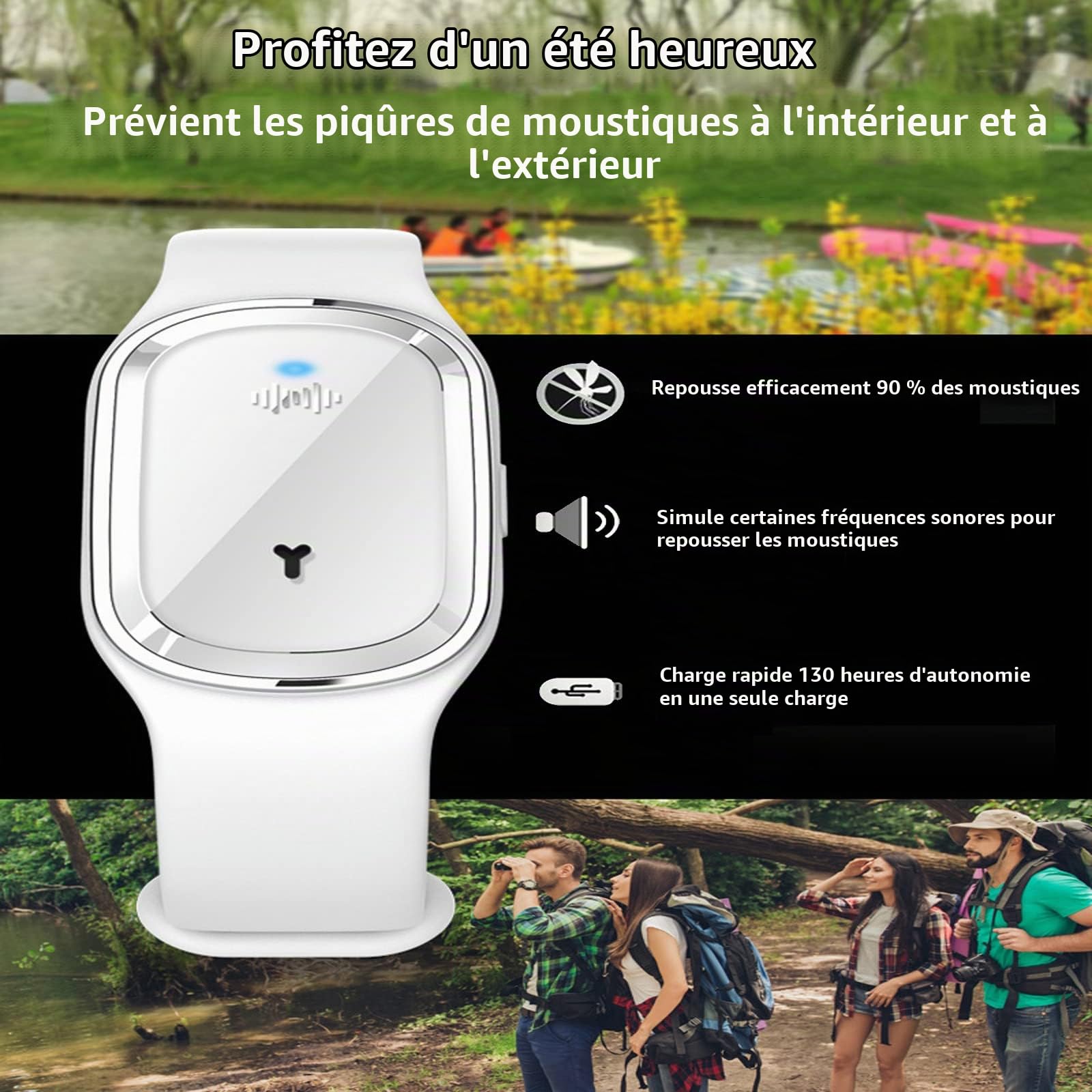 Mosquito Pro,Anti Moustique,Bracelet Anti Moustique,Bracelet Répulsif Anti-moustiques Ultrasonique,Montre Bracelet Electronique Anti Moustique,Pour Intérieur Et Extérieur,Rose