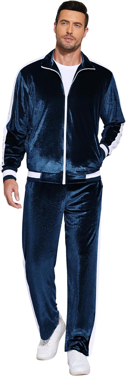 COOFANDY Mens Tracksuit 2 Piece Set Velour Sweatsuit Jogging Suits Full Zip Jacket Pants Outfits - Image 2