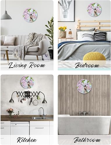 Miniatura 4 de Hummingbird - Reloj de pared de PVC con flores rosadas, silencioso, sin tictac, funciona con pilas, reloj redondo para el hogar, sala de estar,