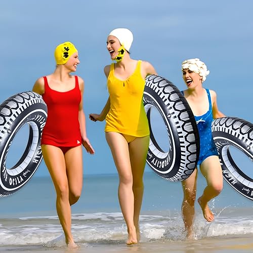 Miniatura 5 de Paquete de 4 flotadores inflables de piscina para adultos, tubos gigantes de neumáticos de 32 pulgadas, neumáticos de anillo de natación, decoración