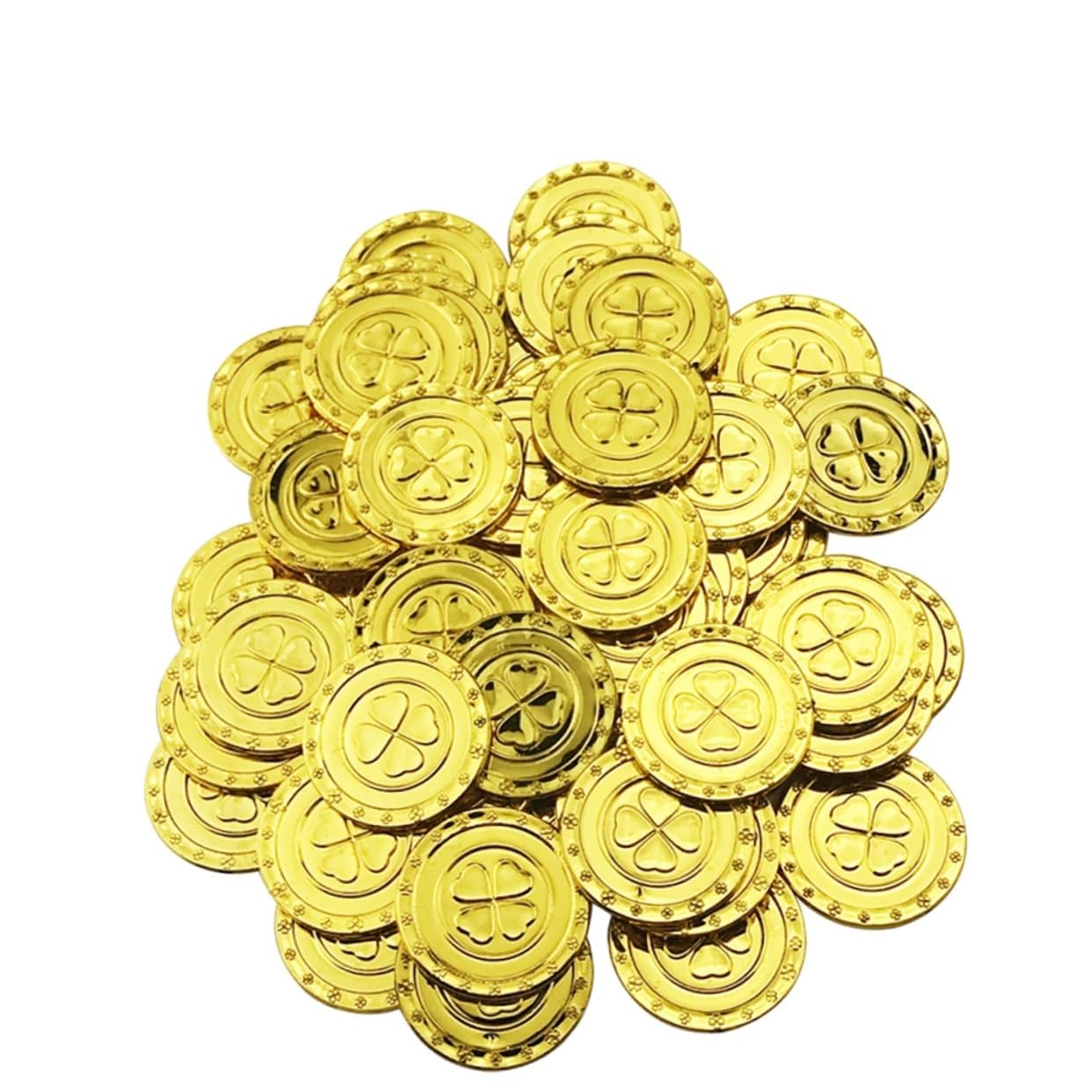 Amazon.co.jp: EXCEART 100個 プラスチック製 金貨 おもちゃ 子供用 ゲームコイン 四葉のクローバーコイン 向知育  玩具として使用 収集や 遊びに適した : ホーム＆キッチン