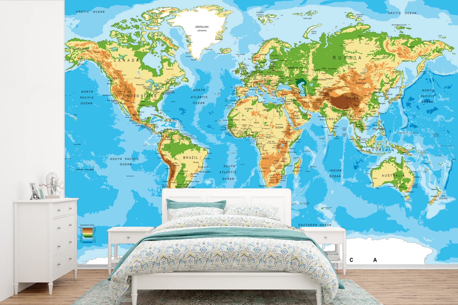 Selbstklebend Tapete Wandpapier Wandaufkleber Fototapete Tapeten Wanddeko 330x220 cm Weltkarte - Atlas - Farben - Kinder - Jungen - Mädchen