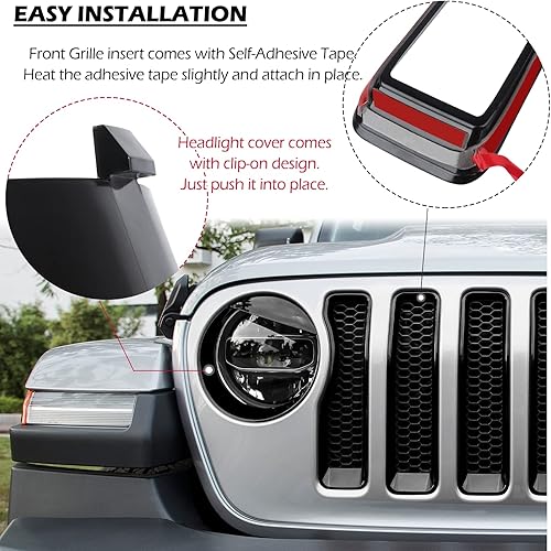 Miniatura 4 de LAIKOU 9 piezas mejoradas para parrilla delantera y cubierta de lámpara de faro, accesorios exteriores para Jeep Wrangler JL JLU SportSports 2018