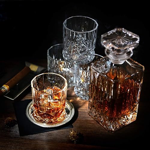 Miniatura 5 de E LIDOMC - Juego de 5 decantadores de whisky de cristal hechos a mano italiana y vasos de whisky, juego de decantadores de cristal con 4 vasos de