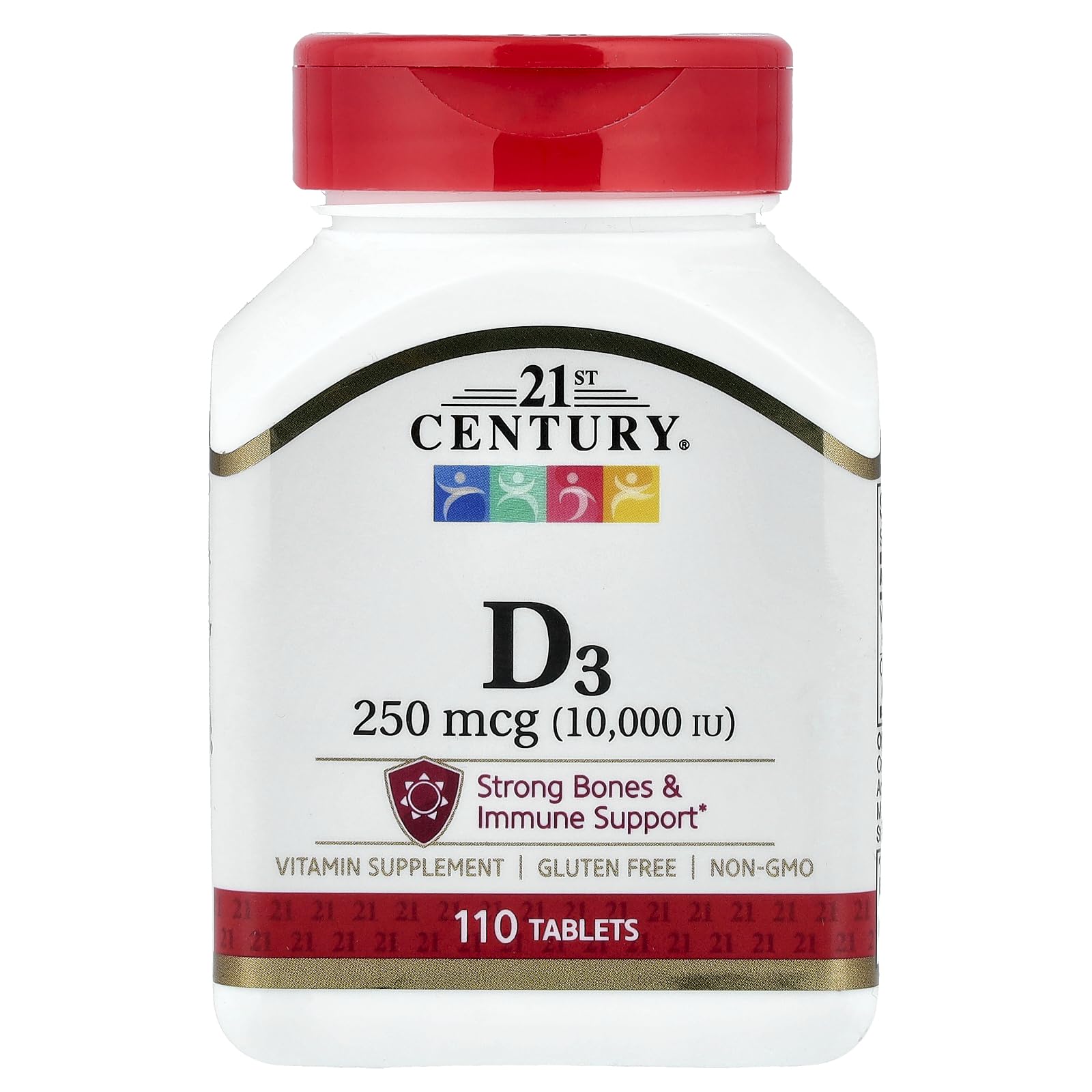 21st Century Vitamin D3 with Calcium (10000 IU, 250mcg, 110 Tablets, 57mg)