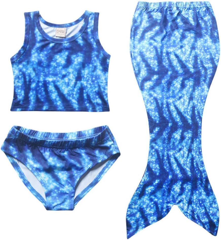 Owone Box Girls 3 Pcs Swimmable Mermaid Tail Bikini Bathing Swimsuit Swimwear