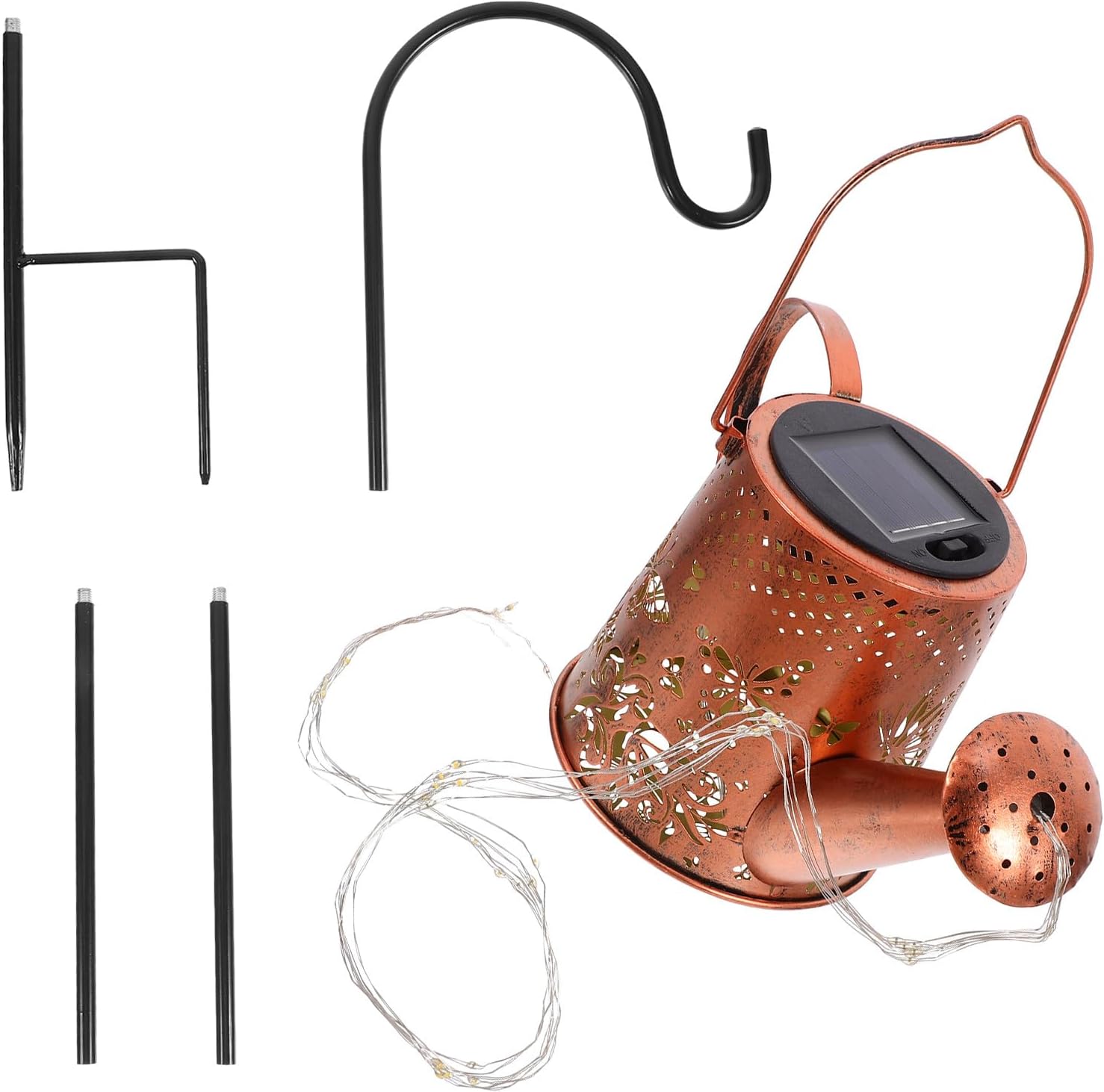 minkissy Garden Kettle Solar Light with S-Shaped Hook, Butterfly Projection Outdoor Solar Watering Can Lamp for Yard and Patio Landscape Lighting