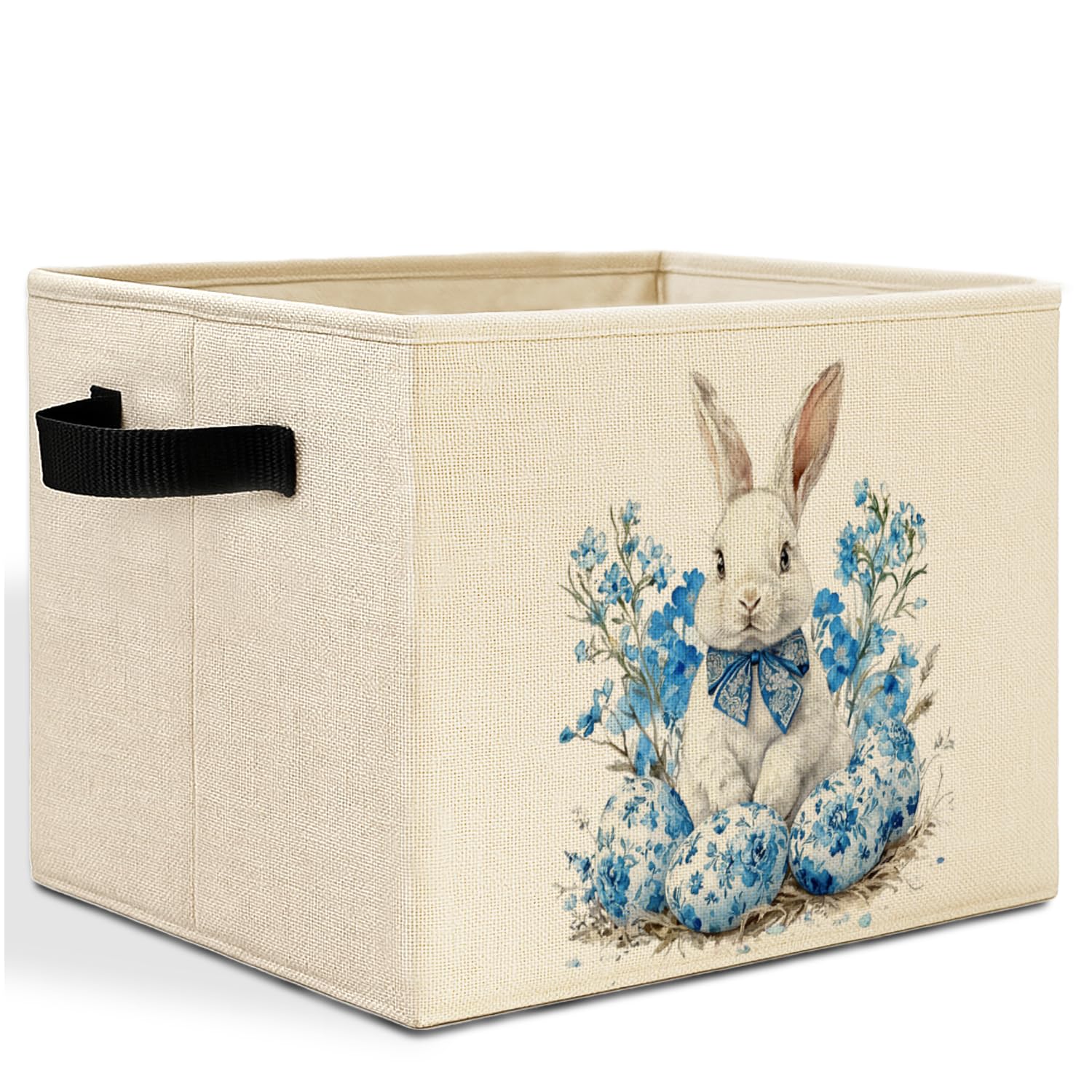 Chinoiserie Floral Easter Egg Bunny Storage Bins Box with Handles, Grandmillennial Rabbit Laundry Basket Hamper Collapsible Clothes Toys Organizer for Girls Nursery Bedroom Bathroom