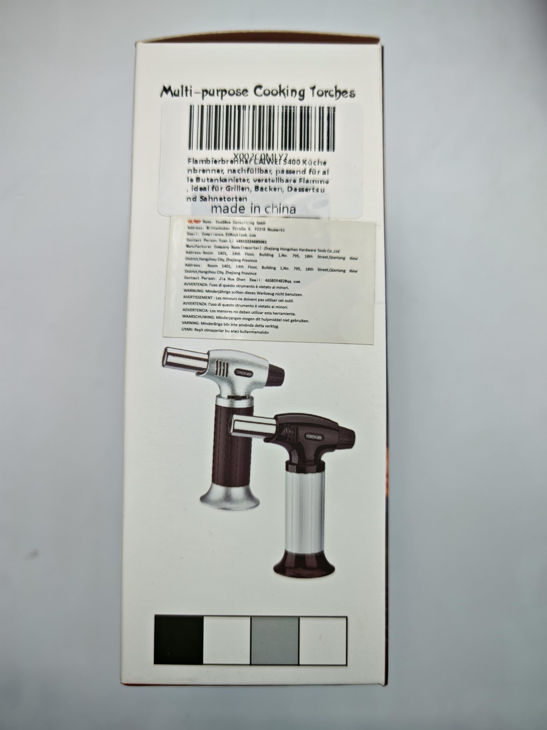 S400 Briquet de cuisine rechargeable compatible avec toutes les boîtes de butane Flamme réglable Idéal pour les barbecues, pâtisseries, desserts et gâteaux à la crème.