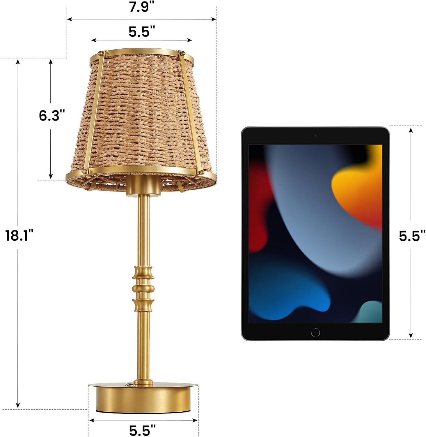 Cordless Bedside Table Lamp Rechargeable: 6200mAh Battery Operated Desk Lamp with Remote Stepless Dimming & Timer 18'' Vintage Nightstand Lamps for Night Light Bedroom Living Room Camp(Included Bulb)