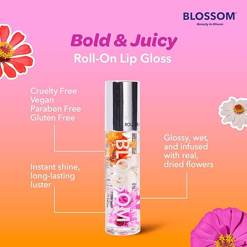 Miniatura 8 de Blossom Brillo de labios perfumado, con infusión de flores reales, fabricado en Estados Unidos, 0.40 onzas líquidas, paquete de 2, melocotón/fresa