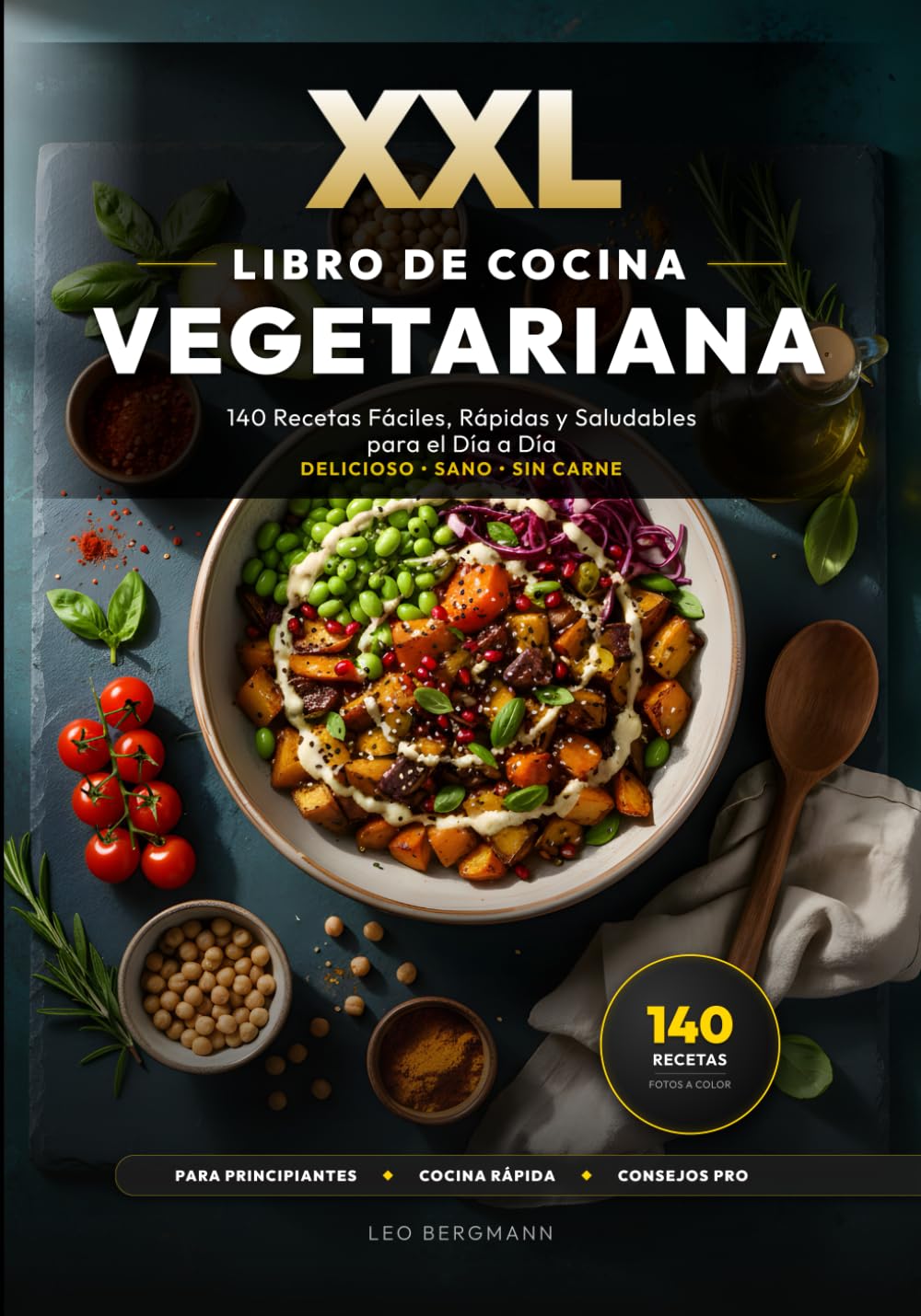 XXL Libro de Cocina Vegetariana: 140 Recetas Fáciles, Rápidas y Saludables para el Día a Día: El recetario sin carne con fotos a color y nutrición. ... para tu familia! (Libros de Cocina XXL [ES])