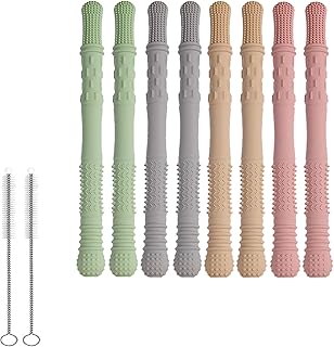 Beißring Baby, Beißröhrchen Baby​- 8er Set Zahnungshilfe aus weichem Silikon, mit 2 Reinigungsbürsten, BPA-frei, hygienisch kochfest