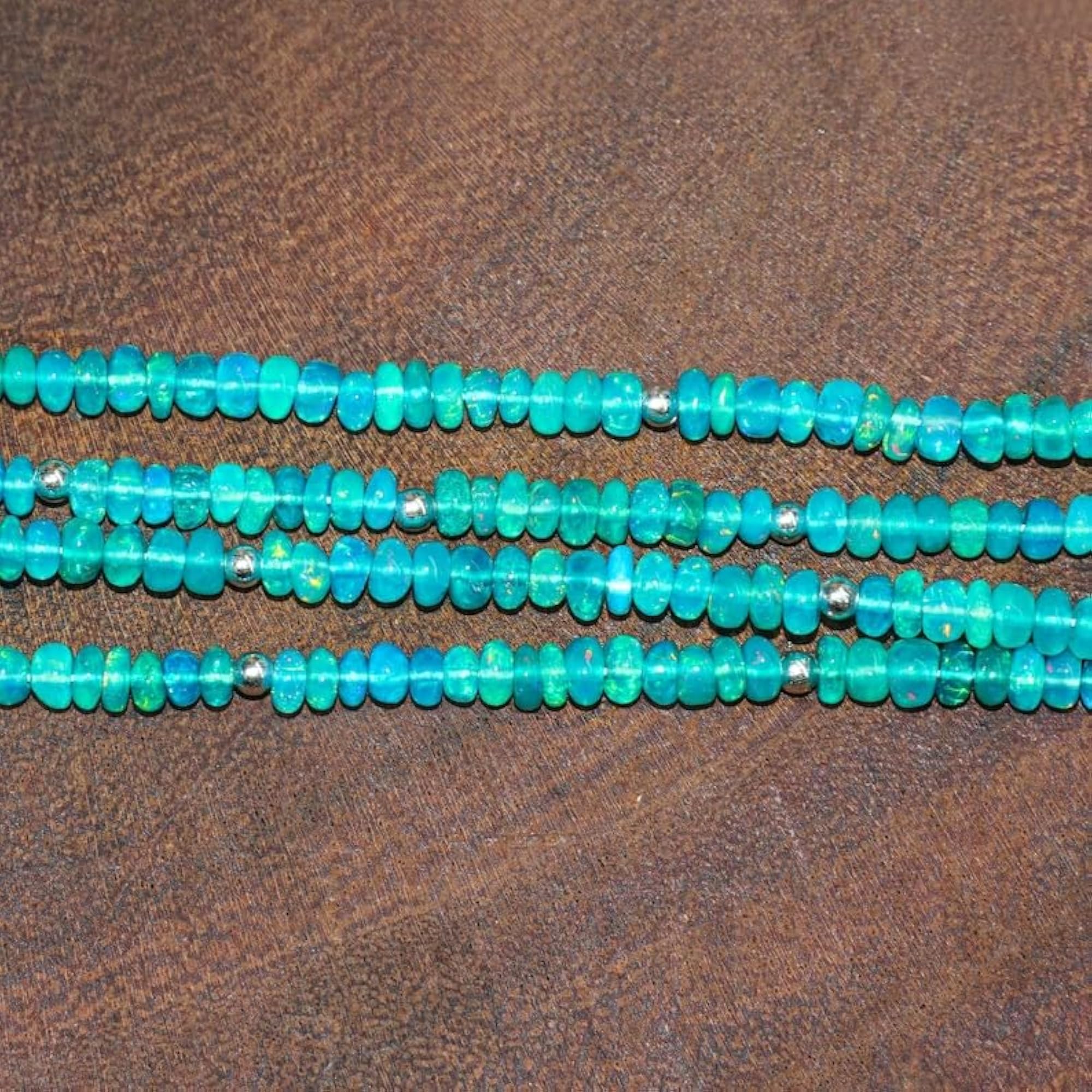 Ethiopian Blue Opal Rondelle Beaded Bracelet, Blue Stones with Silver Lock