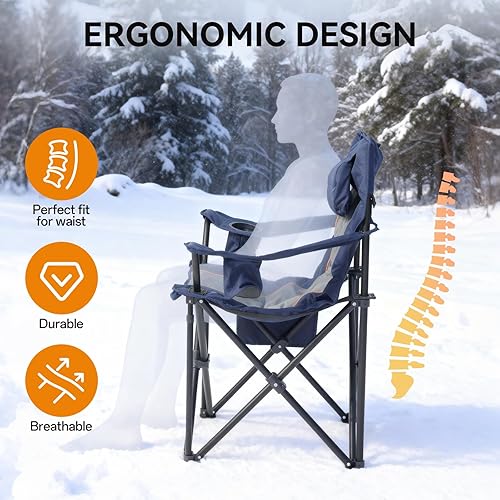Miniatura 7 de Sillas de camping con calefacción para adultos, 3 niveles de calefacción para respaldo y asiento, sillas de camping plegables con portavasos y