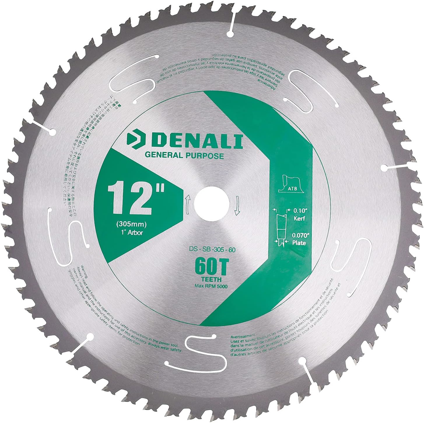 Amazon Brand - Denali 12-Inch 60-Tooth Tungsten Carbide Miter Saw Blade, 1-Inch Arbor