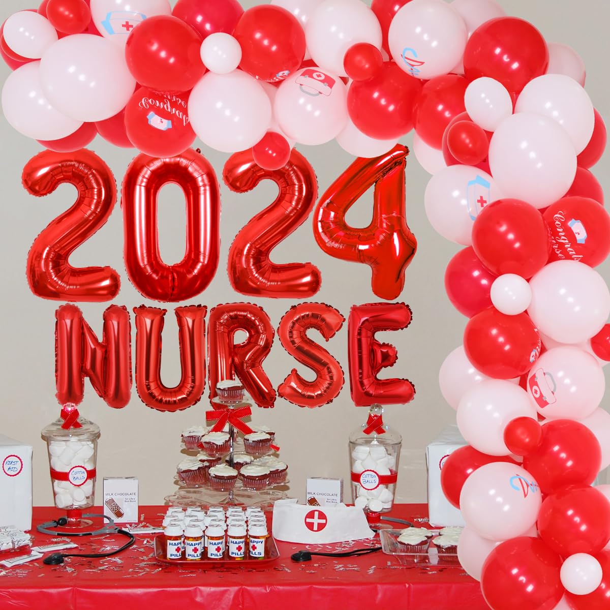 25-Piece Nurse Graduation Balloons - 18 & 12 Inch Gold Silver Nursing Theme Party Decorations