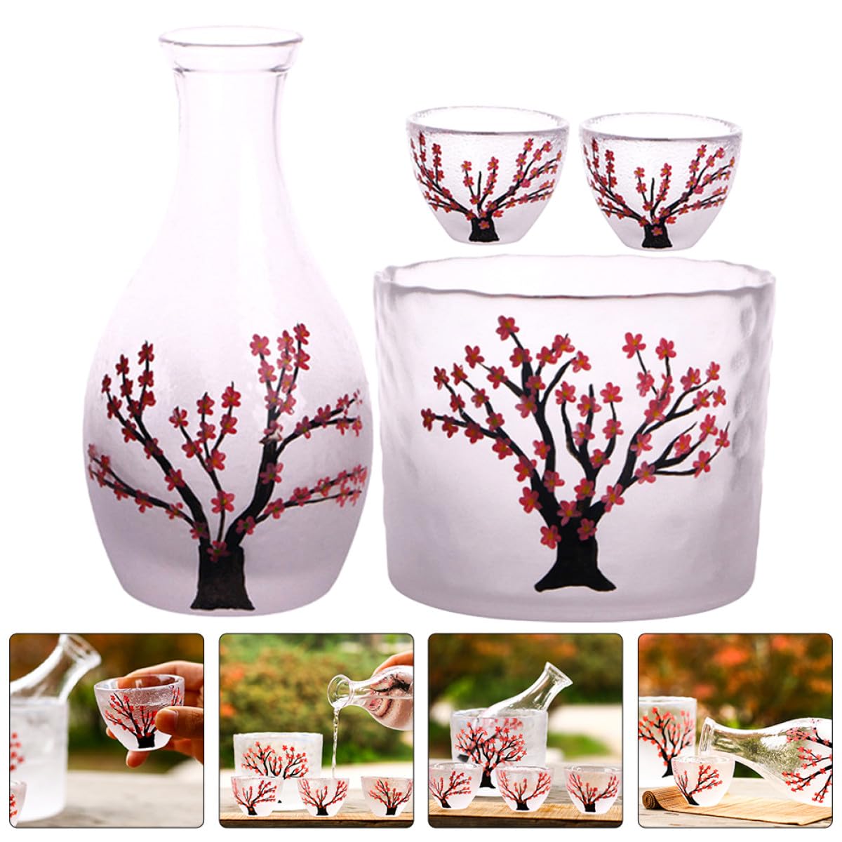 Abaodam Set Regalo Cucina Vetro Stile Giapponese per Bere Sakè, Decorazione Elegante Semplice Design, per Matrimoni e Festa della Mamma
