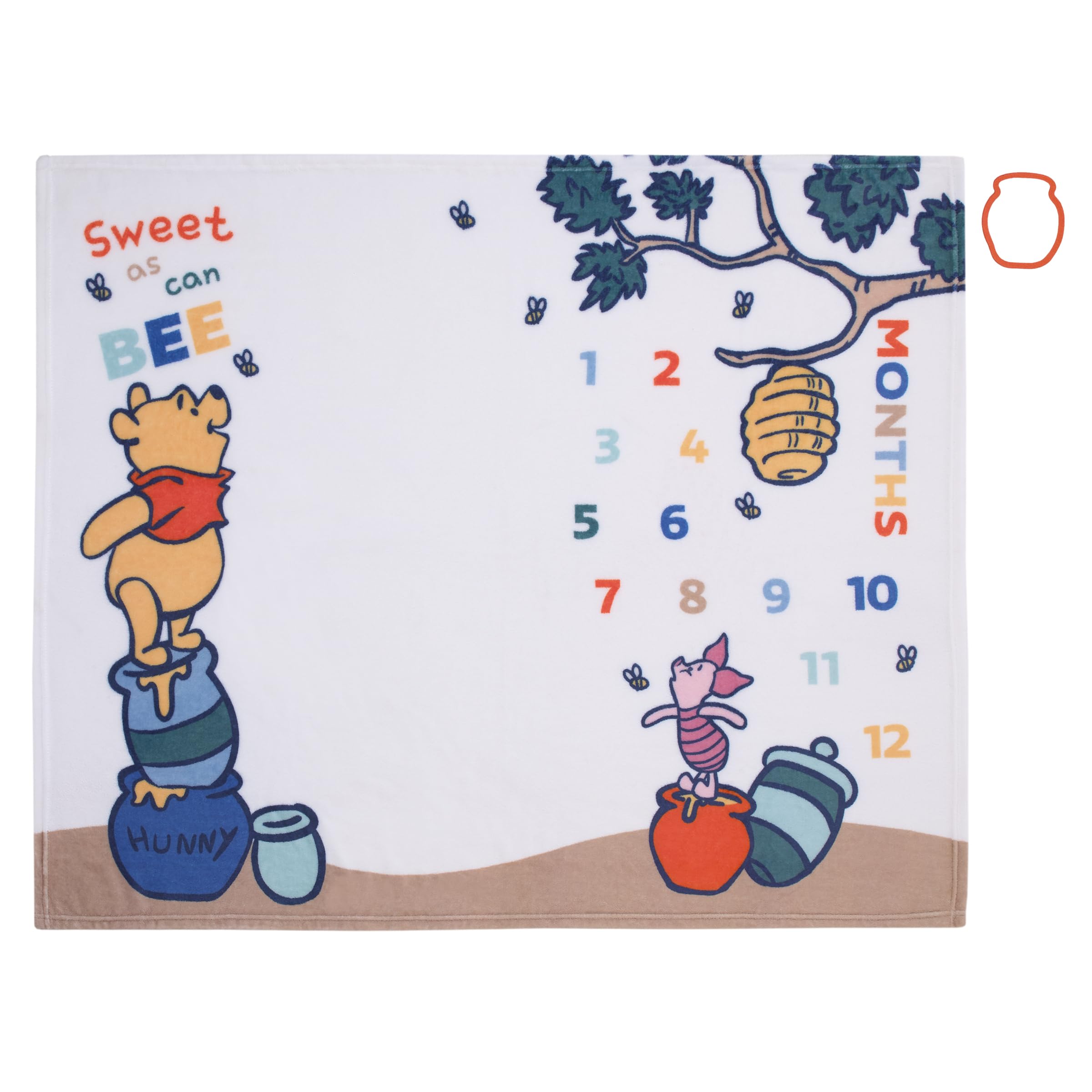 NoJo Disney Winnie The Pooh White, Blue, and Yellow Sweet As Can Bee Super Soft Photo Op Milestone Baby Blanket