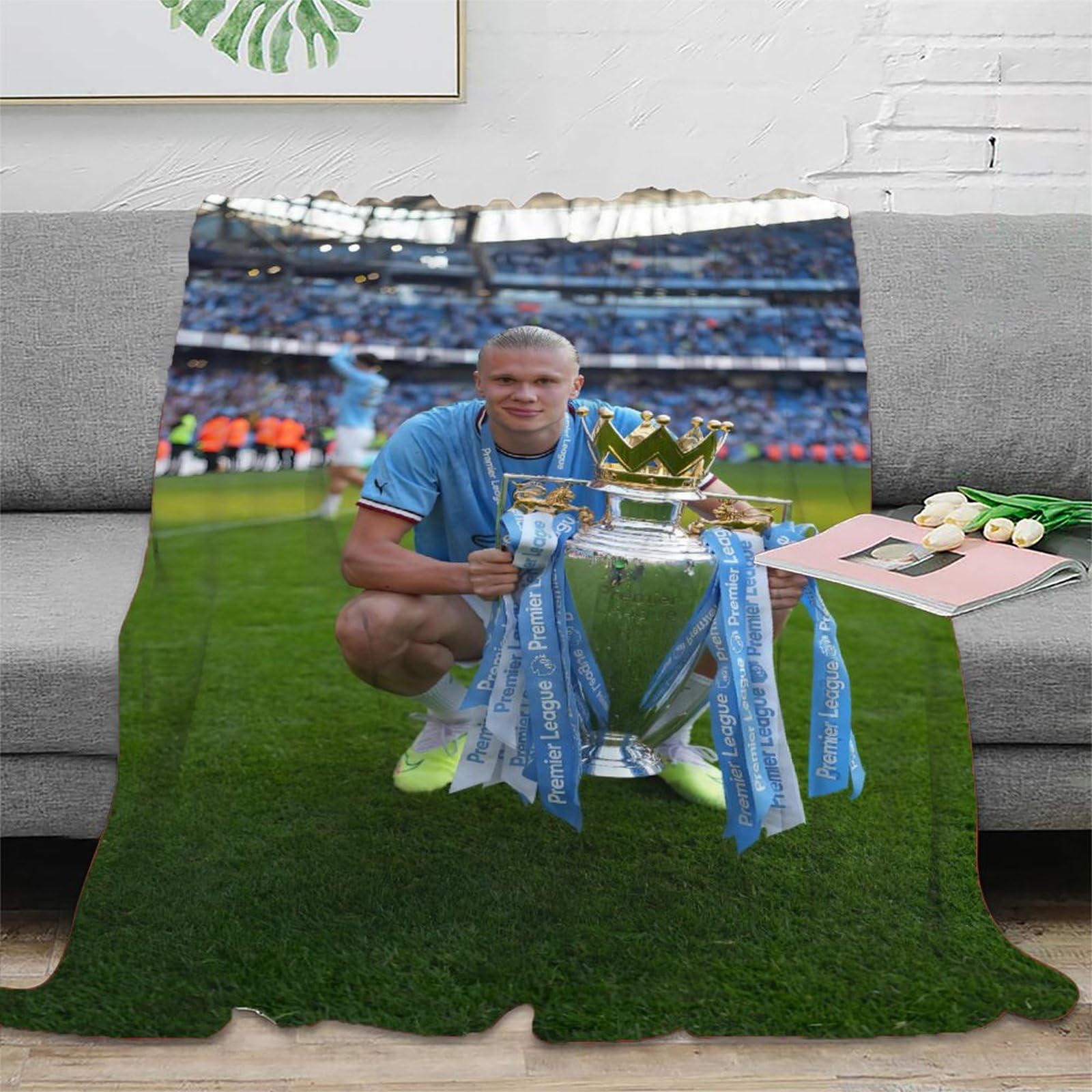 MJCZEGDCR Erling Haaland Blanket Throw 3D Printed Bedding Plush Gifts Soft Cozy Lightweight Fluffy for Holiday Bed Couch for Boys Girls All Season Couch Sofa 40x50inch(100x130cm)