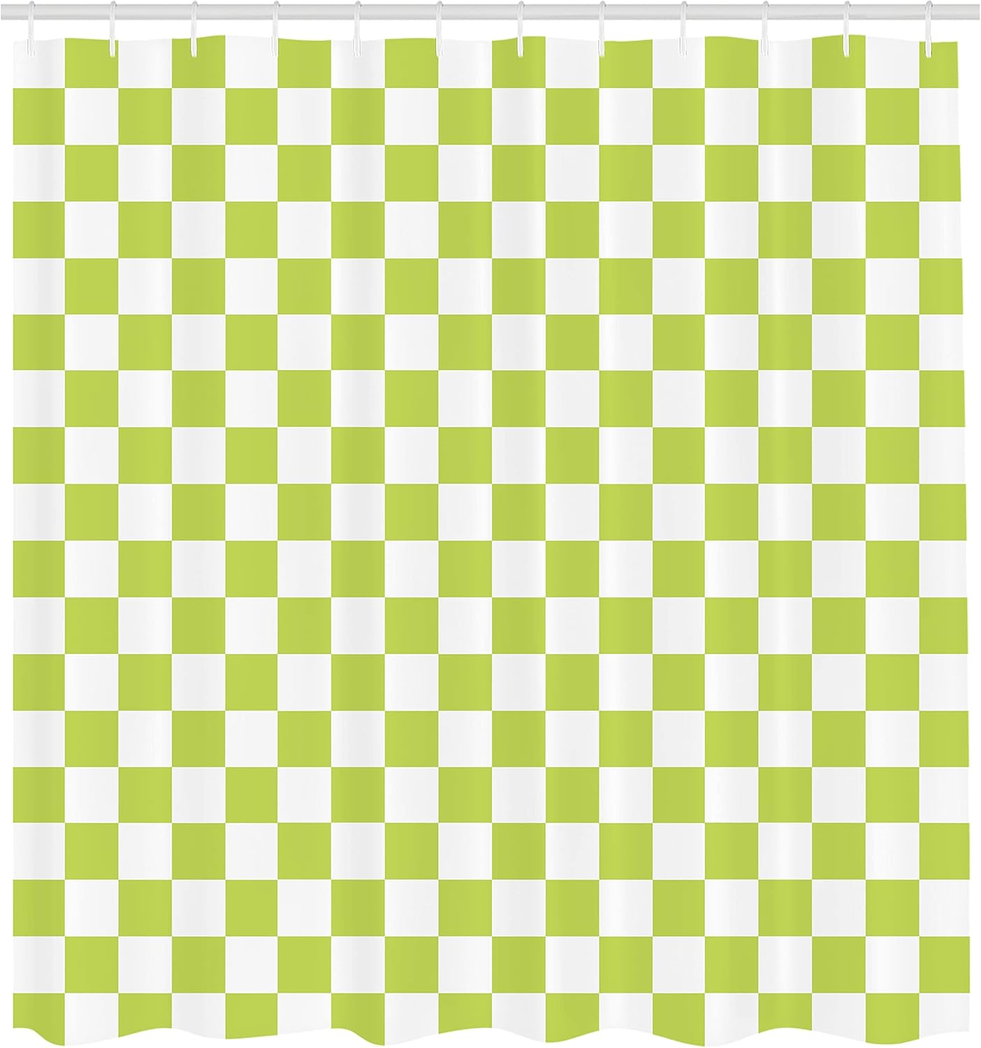 Ambesonne Checkers Game Shower Curtain, Geometric Grid Style Monochrome Squares in Traditional Game Board Design, Cloth Fabric Bathroom Decor Set with Hooks, 69" W x 84" L, Green White