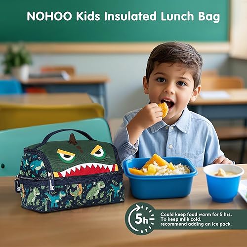 Miniatura 2 de NOHOO Bolsa de almuerzo para niños, bolsa de almuerzo aislada, hielera reutilizable de bicapa para mujeres, niñas, hombres, niños, escuelas,