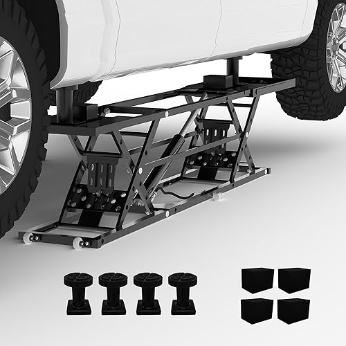 7000LBS Portable Car Lift for Trucks SUV Sedan, Heavy Duty Scissor Lift Jack with Safety Lock, Adjustable Height 6.26"-27", Hydraulic Vehicle Lifting System with Extension Plates