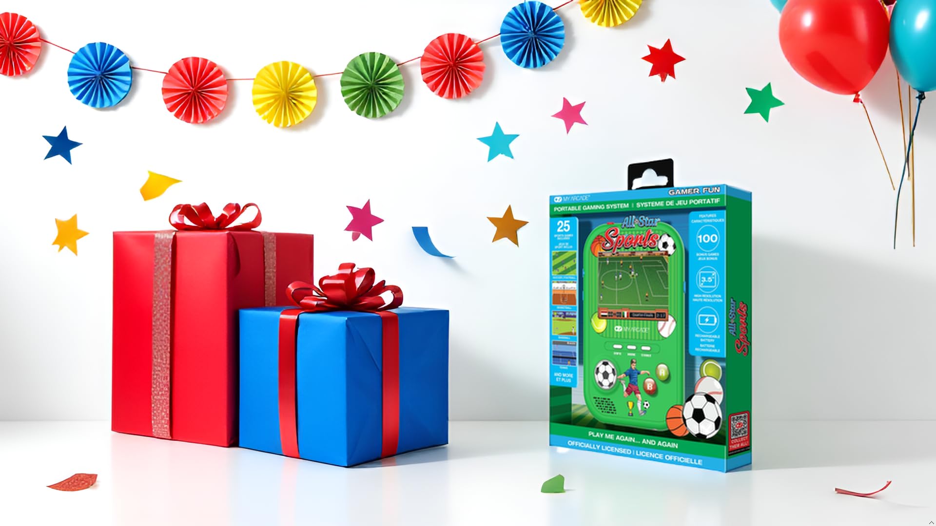 My Arcade All Star Sports Gamer Fun: include 125 giochi precaricati, console di gioco portatile retrò, giocattoli da calcio, batteria ricaricabile