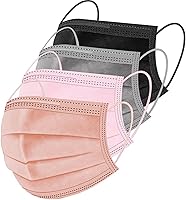 ZIYE 3-Ply Disposable Face Masks Bulk Pack 100/500 Pcs - Breathable Comfort with Nose Clip & Elastic Earloops, Multicolor/Black