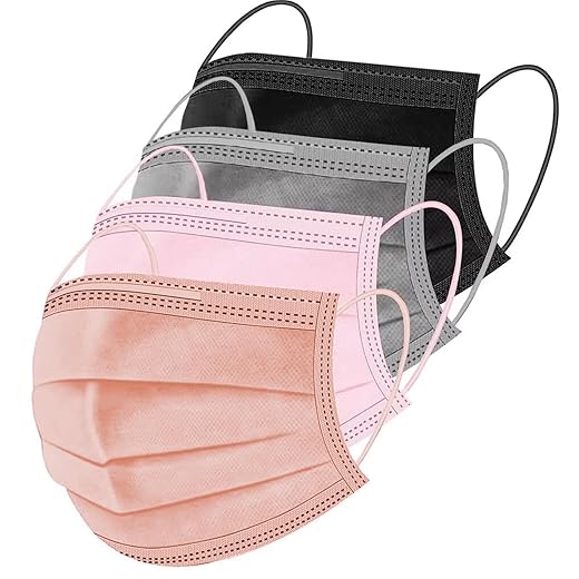 ZIYE 100 Pcs Multicolor Disposable Face Masks, Breathable Non-woven Multicolor Mask Facial Mouth Cover 3 Layer with Nose Clip Elastic Earloop 4Color