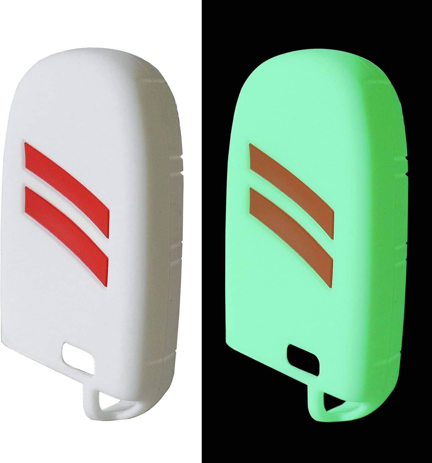 YOSRTER 1 Pc Silicone Key Fob Cover Protector for Challenger Charger Durango Journey Dart Glow in Dark 5 Buttons Key Shell for Dodge Accessories(White Edge Red Trim)