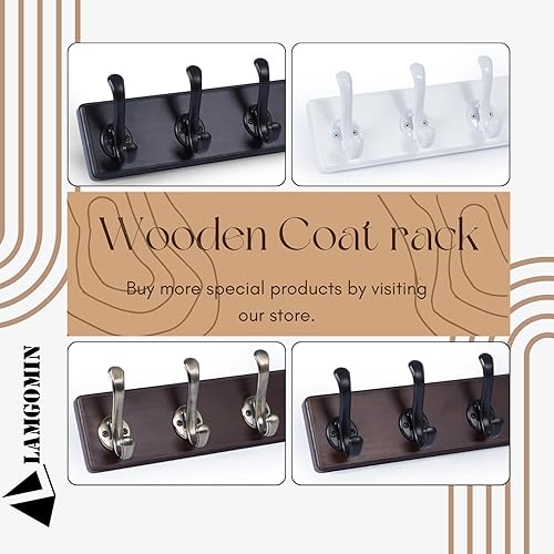 Miniatura 7 de Perchero de madera rústica para colgar abrigos, colgador de pared, ganchos dobles resistentes para colgar abrigos, chaquetas, toallas, sombreros,