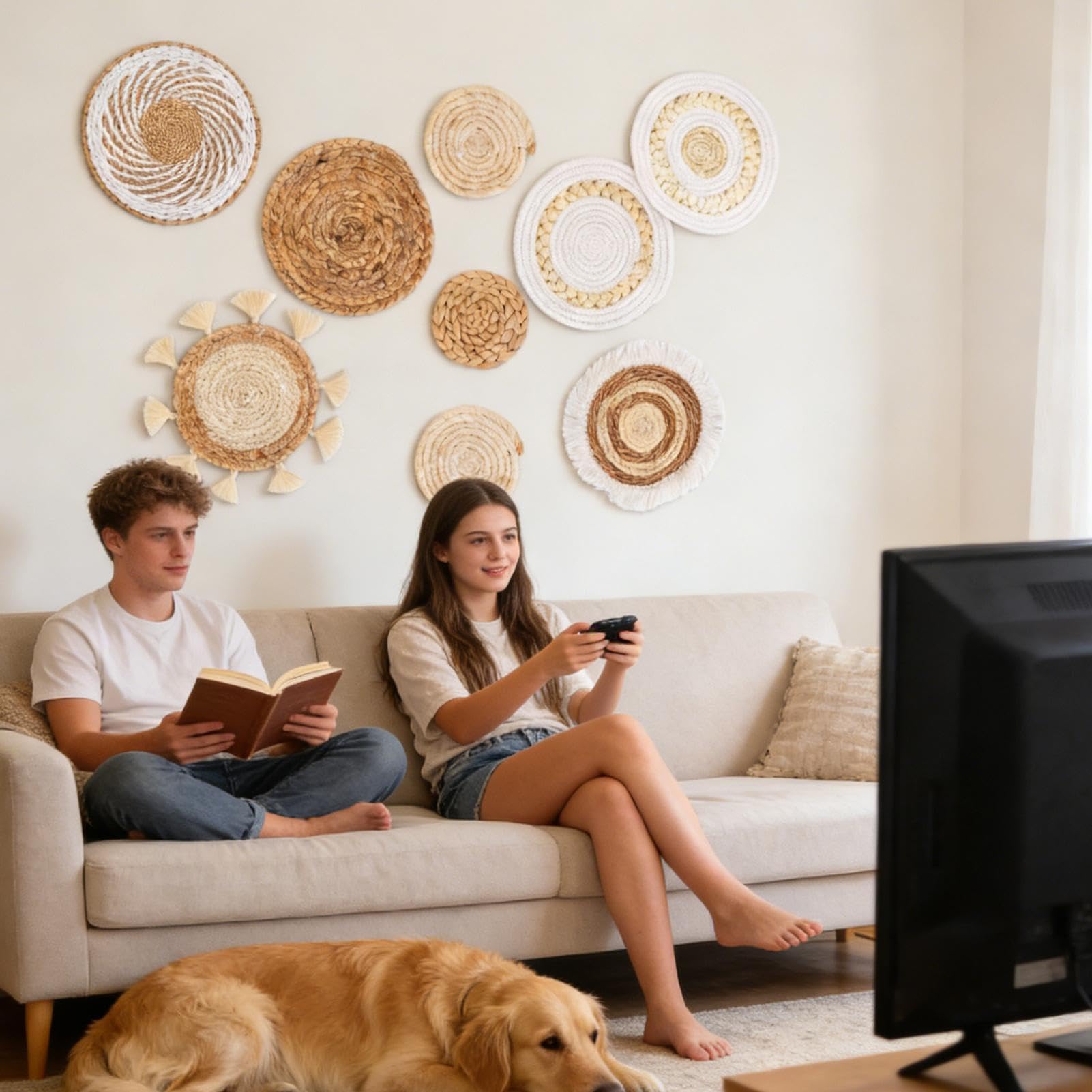 Pleciony Kosz na Ścianę Ręcznie tkane boho z włóczki rustykalne maty