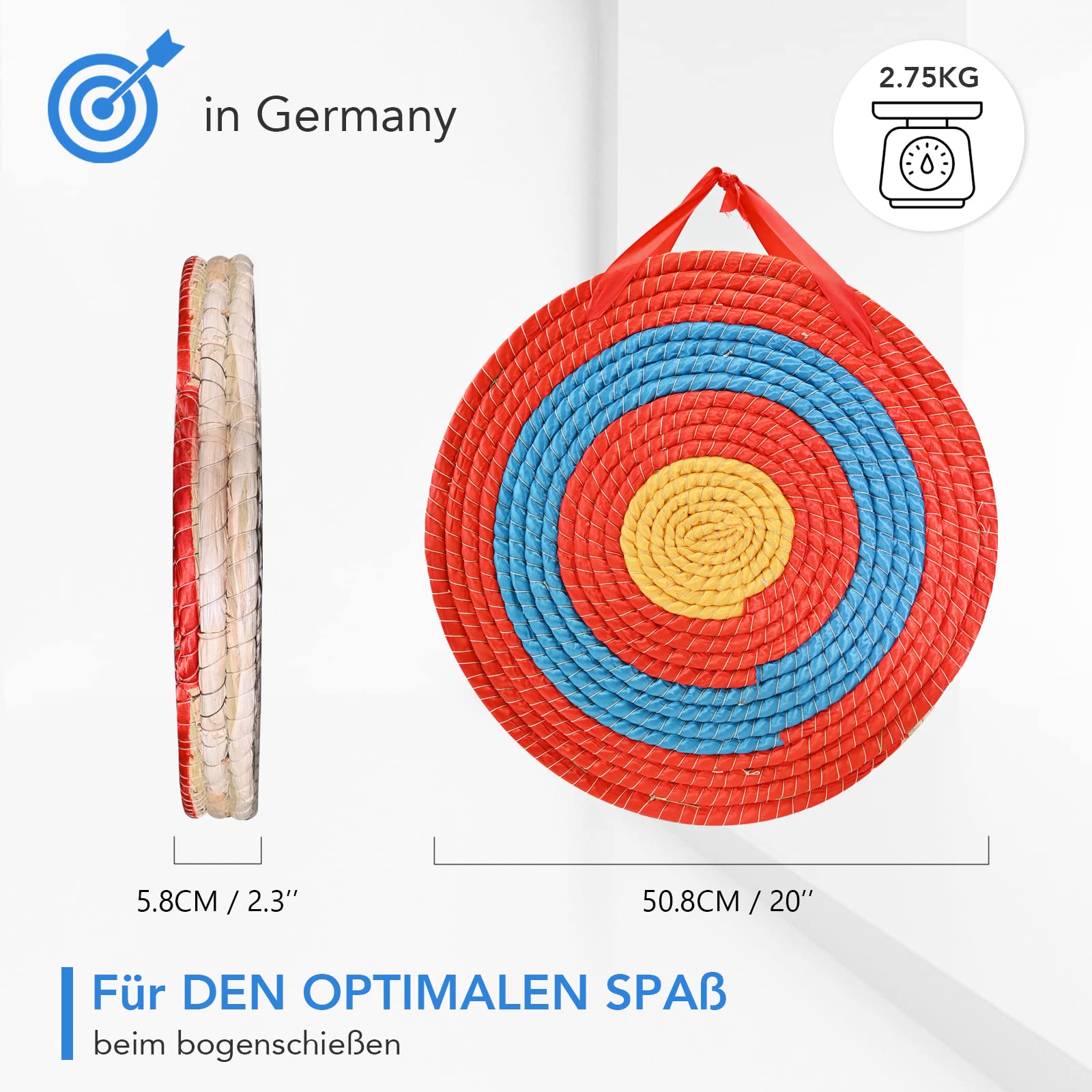 Cible de tir à l'arc et sports d'arme, cible de paille Archery Target pour adulte (diamètre 50 cm, épaisseur 3 couches, 6 cm)