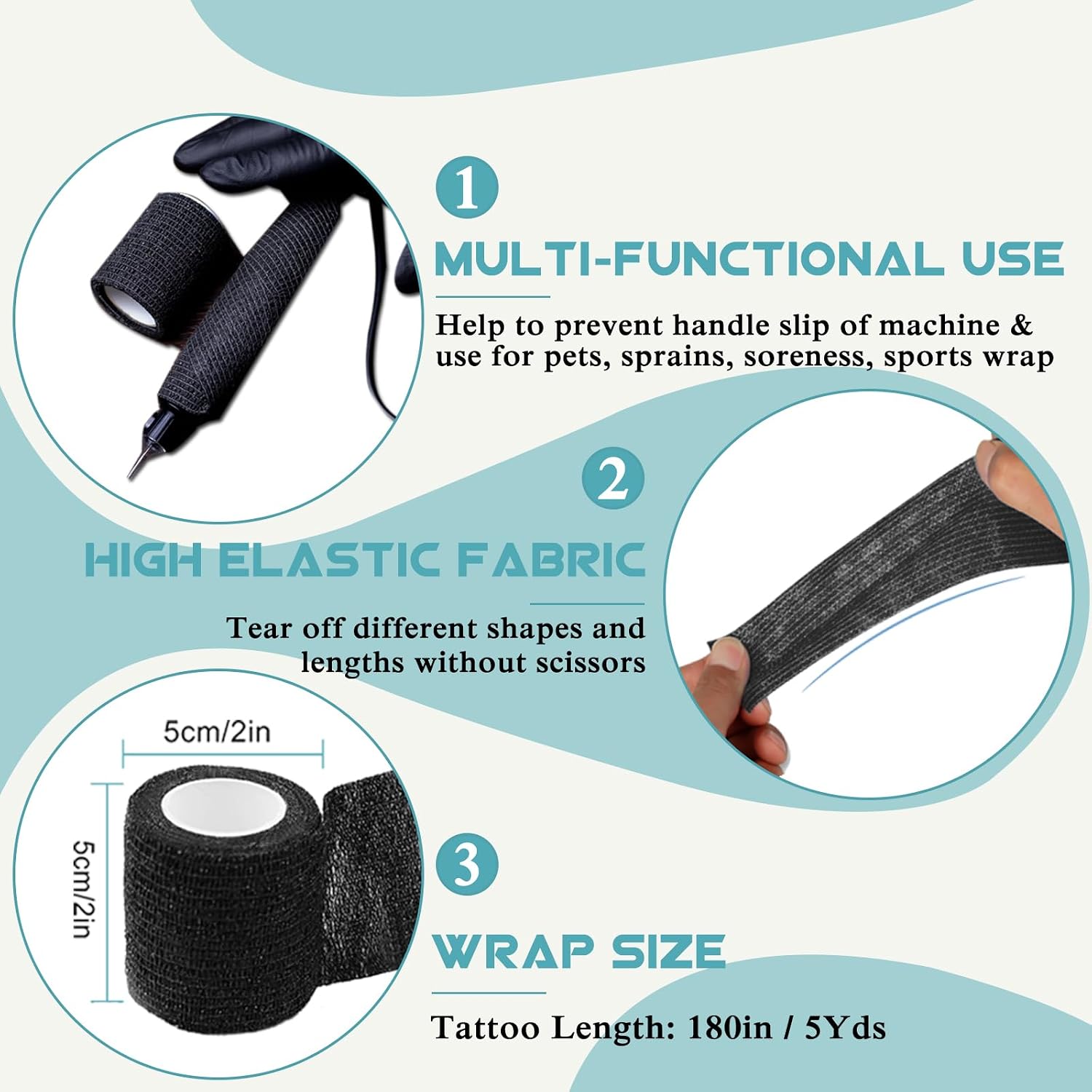 Large Tattoo Pen Machine Covers with Grip Tapes - 200Pcs 2.56 * 7.08 inch Black Tattoo Machine Bags and 4Pcs Grip Wrap Tattoo Pen Bags Disposable Self-adhesive Bandage