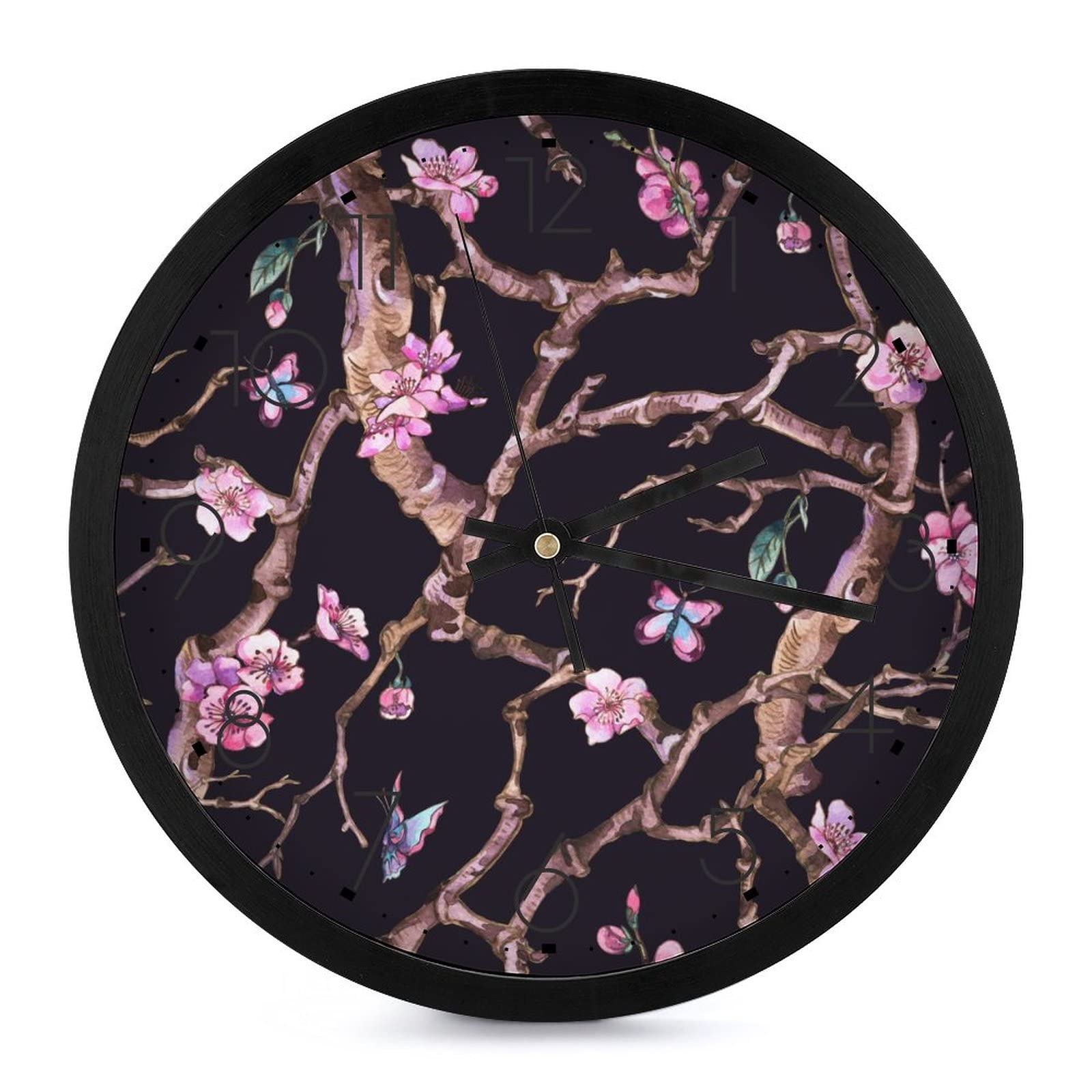 Horloge Murale Ronde Fleur Rose de 25.4cm pour Décorer Votre Salon ou Cuisine