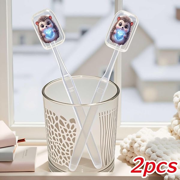 2 tappi per spazzolino da denti, motivo riccio con cuore, 4 x 4 cm, coperture protettive per spazzolino da denti, in plastica, portatili, per viaggi, affari, campeggio, scuola, casa - 5