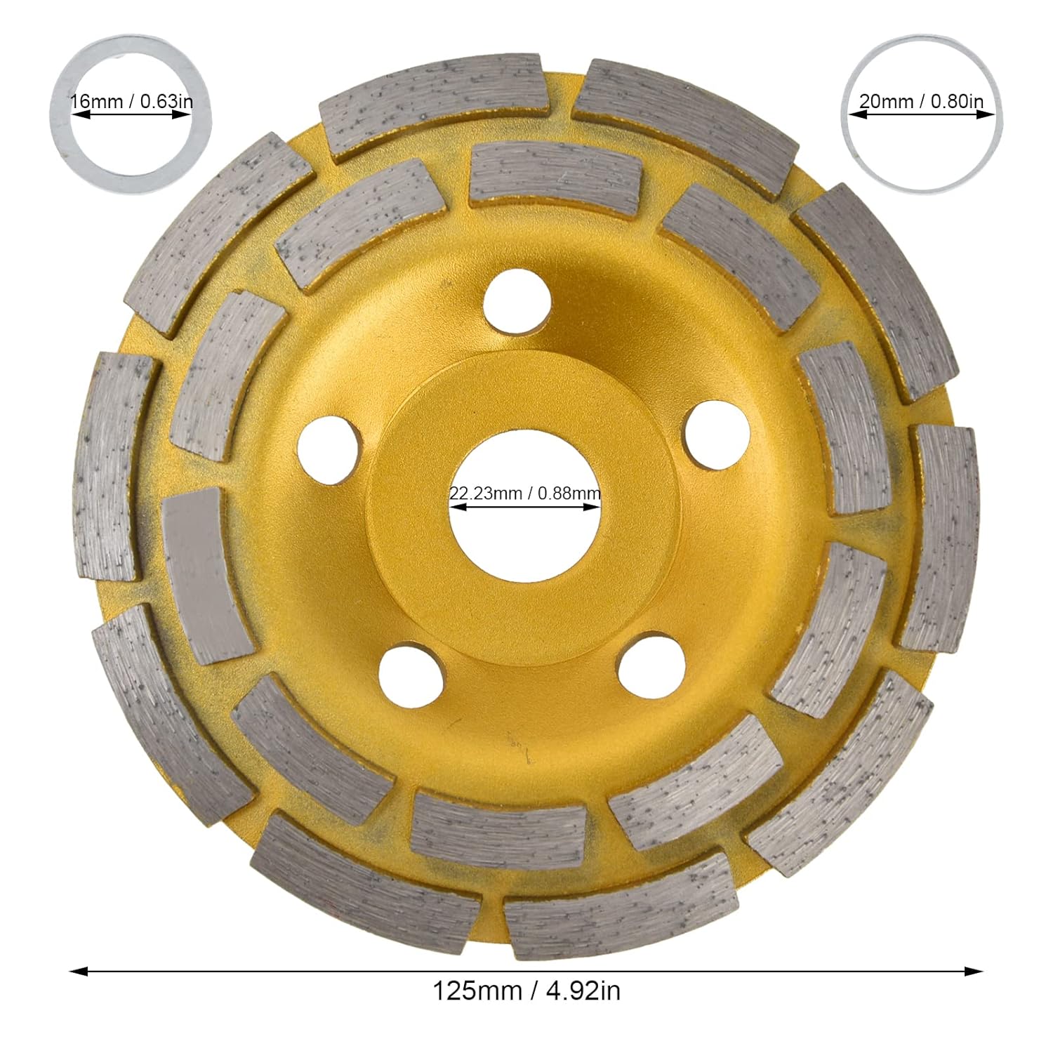 Diamond Concrete Grinding Wheel, Double Row Concrete Grinding Wheels Diamond Cup Grinding Wheel for Angle Grinder Shaping Cleaning Concrete Masonry Marble Granite Brick (125mm)