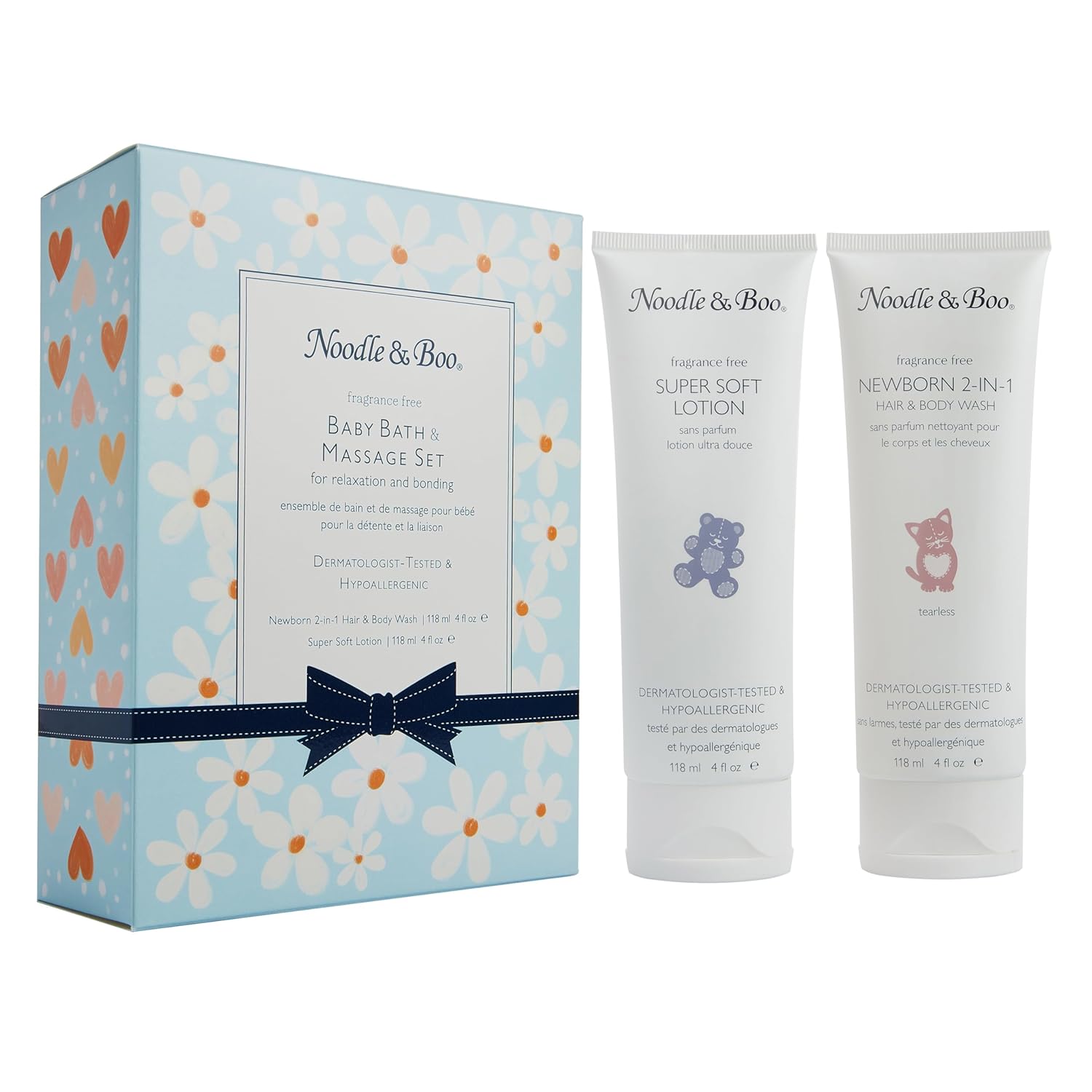 Noodle & Boo Baby Bath & Massage Gift Set – Includes 4 oz Newborn Hair & Body Wash & Super Soft Lotion, Hypoallergenic, Pediatrician-Tested, Dermatologist-Tested for Delicate and Sensitive Baby Skin