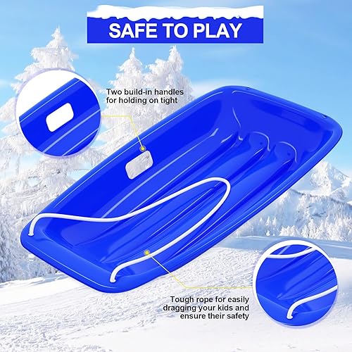 Miniatura 12 de AGPTEK Trineo de nieve duradero de 35/47 pulgadas para niños, niñas y adultos, con asas integradas y cuerda de tracción