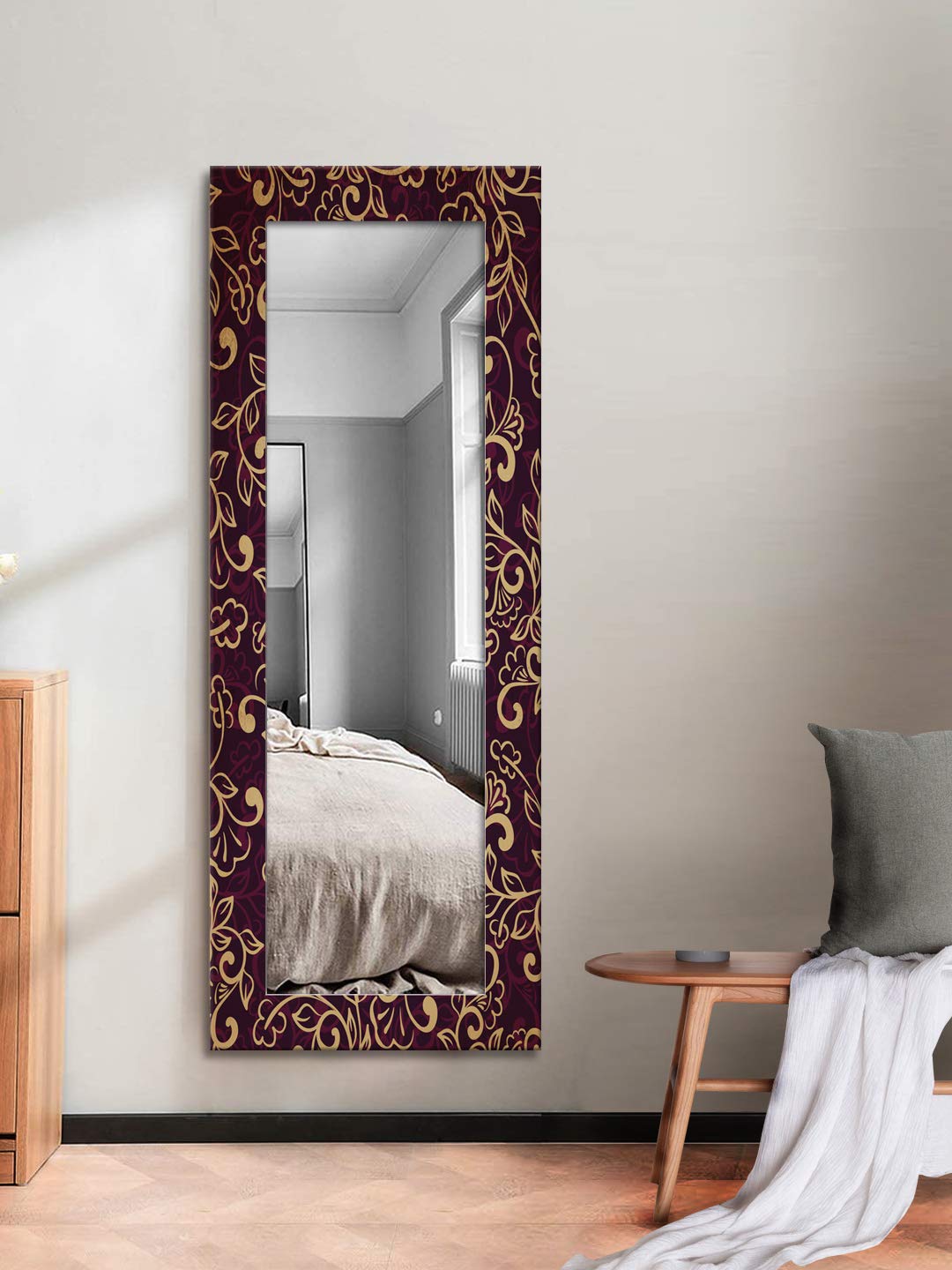 Buy 999STORE printed wall mirror long mirror for bedroom wall Decorative Flower and Tree large